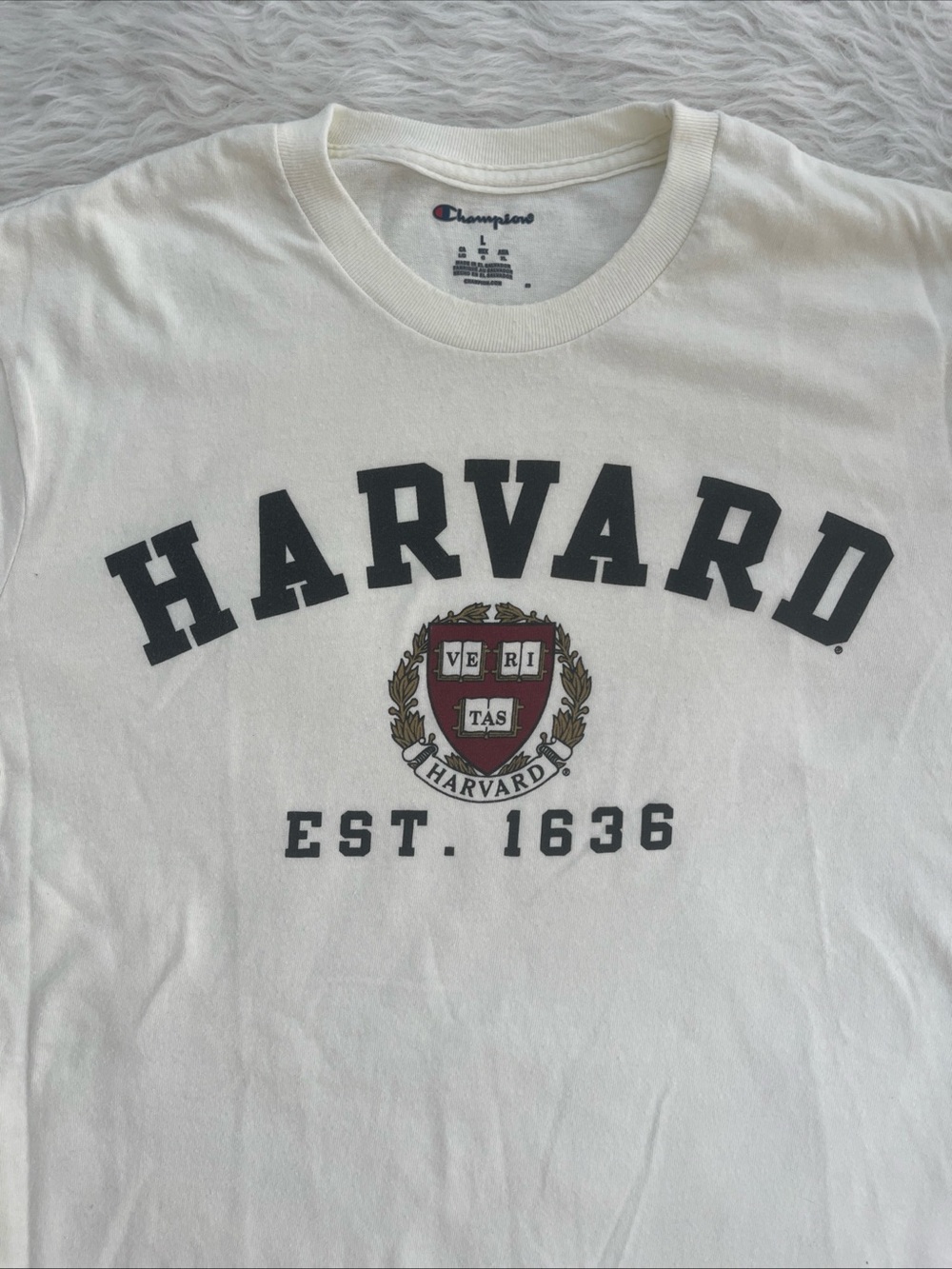 Champion White Harvard Arch Crest Short Sleeve Tee